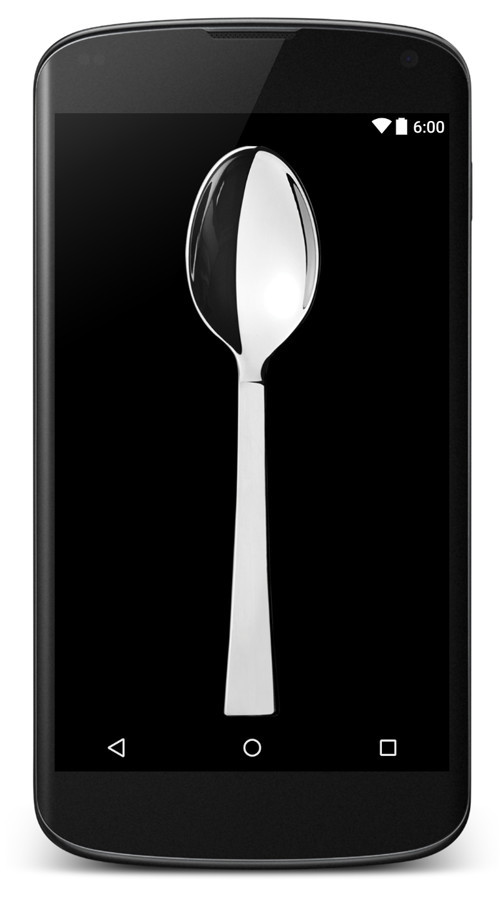 A phone displaying a spoon against a black screen
