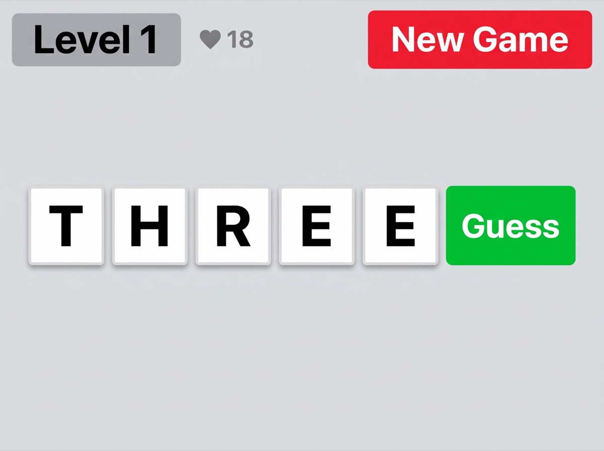 Verbosele level one with the word THREE ready to guess