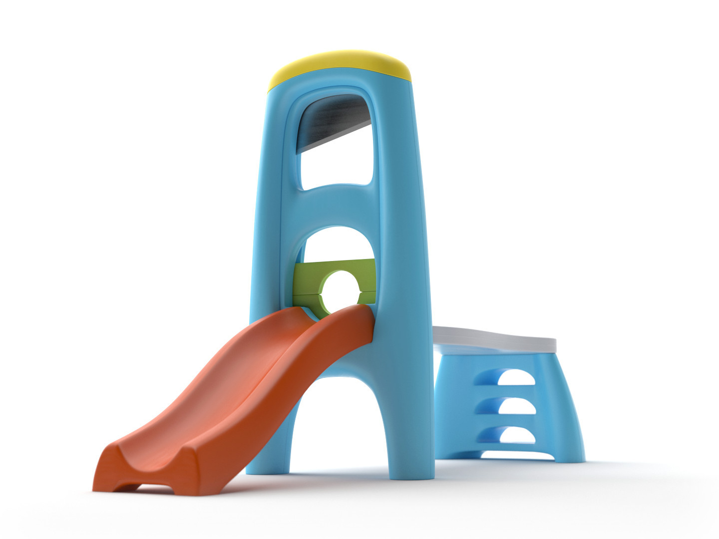 The blue, yellow, orange, and green Fischer Price Revolutionary Device